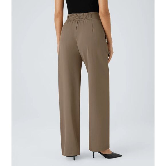 HALARA Pants - HALARA Straight-Leg Wide Pants in Taupe Brown
